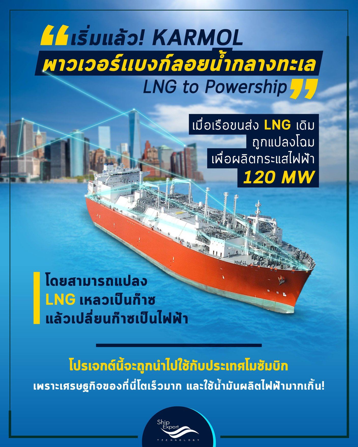 พบกับโปรเจกต์เปลี่ยนเรือ FSRU เป็นพาวเวอร์เเบงก์ลอยน้ำขนาด 120 MW