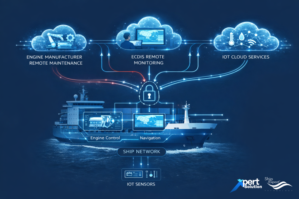 โดยทั่วไปมักเกิดจาก: • ผู้ผลิตเครื่องยนต์ติดตั้ง Remote Maintenance Gateway • ผู้ให้บริการ ECDIS ฝังระบบวิเคราะห์ระยะไกล • อุปกรณ์ IoT บางชิ้นเชื่อมต่ออินเทอร์เน็ตโดยอัตโนมัติ จุดประสงค์เริ่มต้นอาจเป็นเรื่องดี เช่น การช่วยแก้ปัญหาจากฝั่งผู้ผลิต แต่หากไม่มีการกำกับดูแลที่เหมาะสม ระบบเหล่านี้อาจกลายเป็น “ประตูหลัง” โดยไม่ตั้งใจ