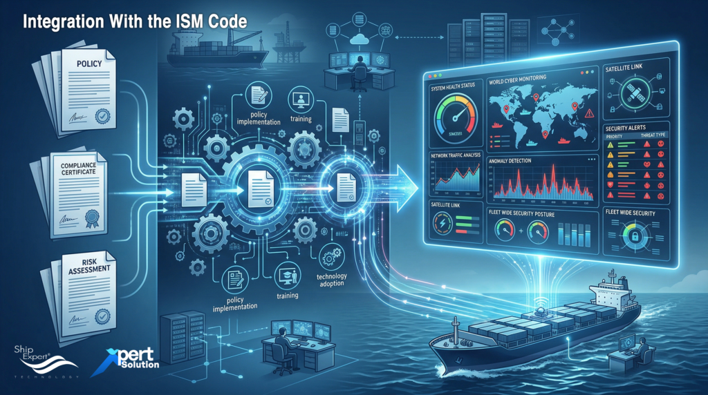 Integration With the ISM Code The IMO’s Resolution MSC.428(98) explicitly encourages cyber risk management to be integrated into the Safety Management System (SMS), which means operators must treat cyber risk like any other safety risk — assess it, manage it, and demonstrate evidence of that process during ISM audits. Common Gaps in Maritime Cyber Governance Despite this guidance, many fleets still struggle with implementation. Risk assessments may be incomplete, documentation may be outdated, and crew awareness of cyber threats can be minimal. Often, there is no centralized visibility of cyber activities or incident response planning, leaving vessels exposed to avoidable risk. For a robust governance posture, maritime operators should: • Conduct regular cyber risk assessments • Document policies and procedures clearly • Assign accountability for cyber governance • Train crew and shore staff on cyber hygiene • Implement monitoring and incident response capabilities This structured approach ensures compliance with IMO guidelines and strengthens operational resilience against cyber events.