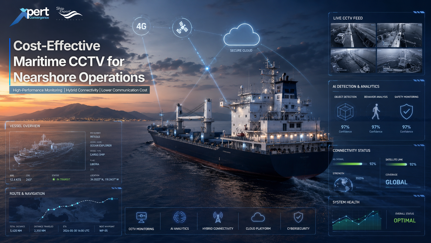 Cost-Effective Maritime CCTV for Nearshore Operations ในอดีต การสื่อสารทางทะเลแทบทุกประเภทจำเป็นต้องพึ่งพาระบบดาวเทียมเป็นหลัก ไม่ว่าจะเป็นการรับส่งข้อมูล การติดต่อสื่อสาร หรือแม้กระทั่งการเข้าถึงระบบตรวจสอบเรือด้วยกล้อง CCTV ระยะไกล เนื่องจากเรือส่วนใหญ่อยู่ห่างจากโครงข่ายภาคพื้นดิน และไม่มีทางเลือกด้านการเชื่อมต่อมากนัก อย่างไรก็ตาม โลกของ Maritime Connectivity กำลังเปลี่ยนไปอย่างรวดเร็ว ปัจจุบัน การขยายตัวของเครือข่าย 4G/5G ตามแนวชายฝั่ง ท่าเรือ และเส้นทางเดินเรือใกล้ฝั่ง ประกอบกับการพัฒนาของ Cloud Technology, Video Compression และ AI-driven Network Optimization ได้เปิดโอกาสใหม่ให้กับอุตสาหกรรมเดินเรือในการออกแบบระบบสื่อสารที่ “ยืดหยุ่นและคุ้มค่ามากขึ้น” Modern fleets are no longer asking: “How can we use satellite for everything?” But instead: “How can we use the right network for the right operational purpose?”