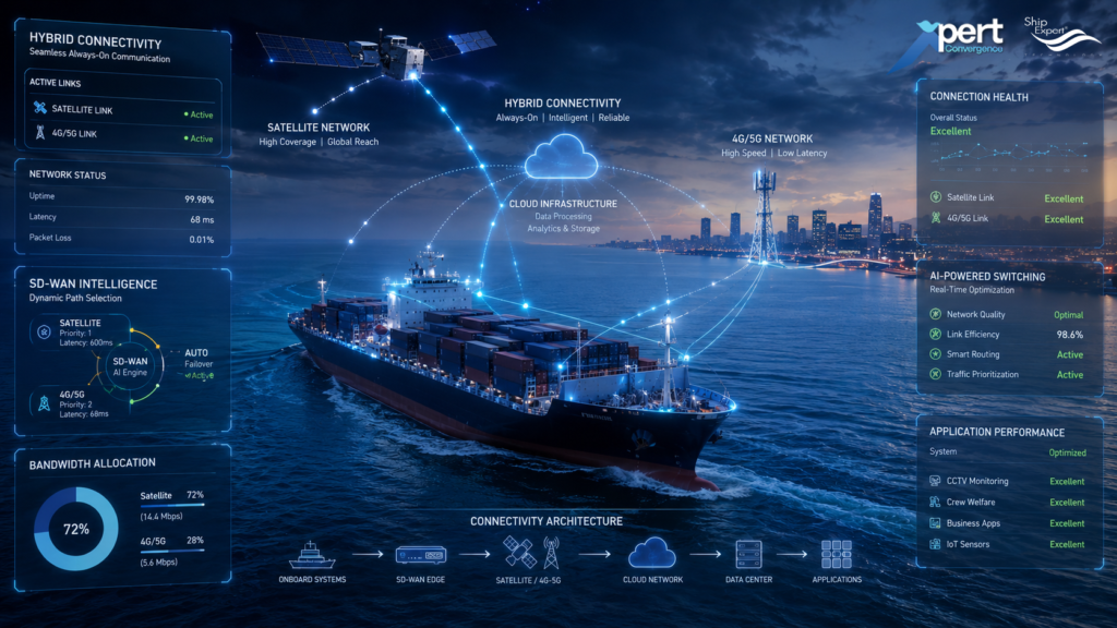 The Future of Maritime Connectivity Is Hybrid อนาคตของ Maritime Communication ไม่ได้ขึ้นอยู่กับเครือข่ายเพียงประเภทเดียวอีกต่อไป แต่คือการออกแบบ “Hybrid Connectivity Architecture” ที่สามารถเลือกใช้เครือข่ายให้เหมาะสมกับประเภทของงาน ต้นทุน และความสำคัญของข้อมูล เพราะในการดำเนินงานทางทะเลยุคใหม่ “Not every application needs expensive satellite bandwidth — if optimized terrestrial connectivity is sufficient.” และนี่คือหนึ่งในแนวคิดสำคัญของ Xpert Convergence: การสร้าง Maritime Technology Ecosystem ที่ช่วยให้องค์กรสามารถเชื่อมต่อ ตรวจสอบ และบริหารจัดการการปฏิบัติงานทางทะเลได้อย่างมีประสิทธิภาพ ยืดหยุ่น และคุ้มค่ามากยิ่งขึ้นครับ