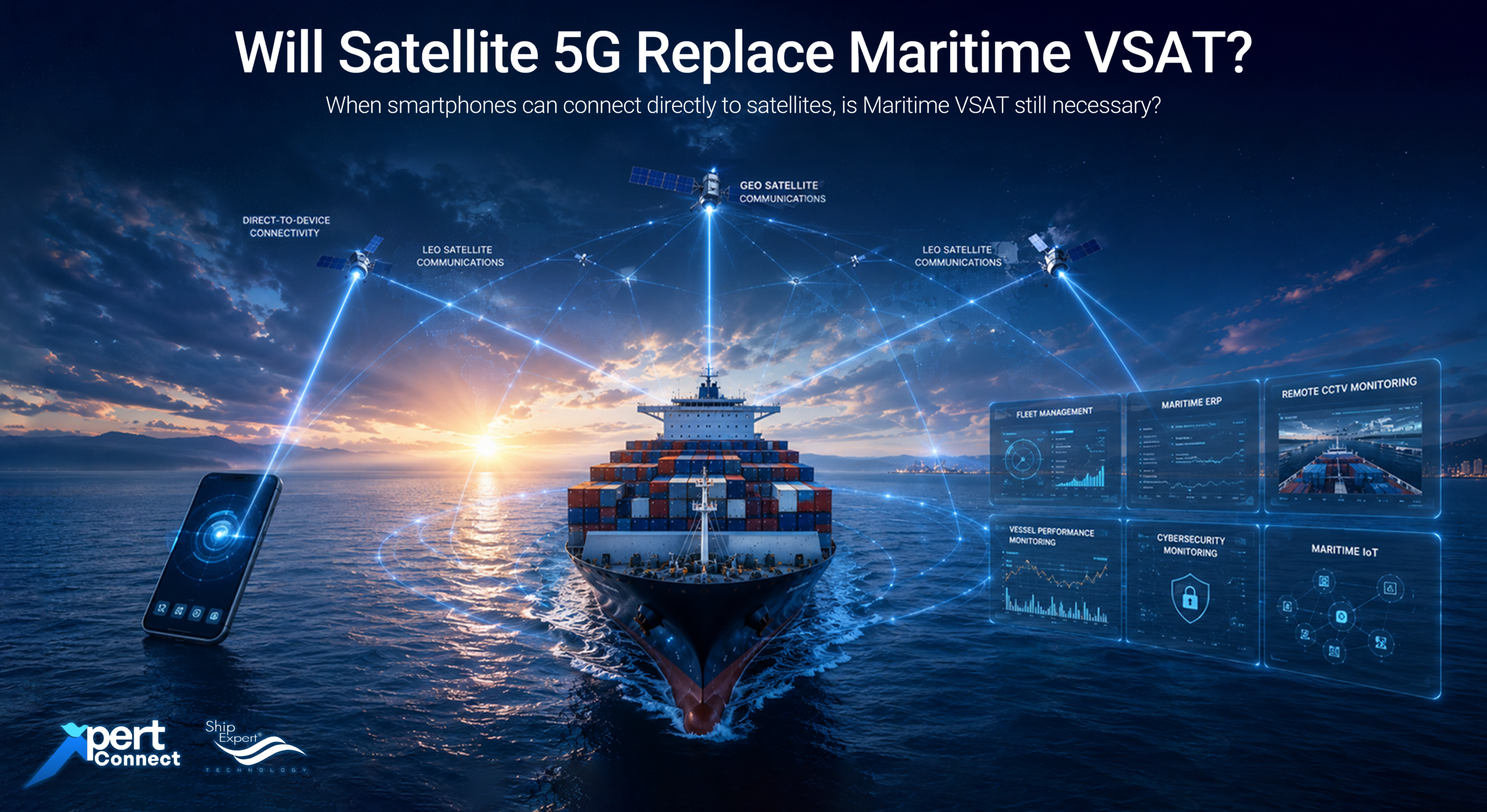 Will Satellite 5G Replace Maritime VSAT? เมื่อโทรศัพท์สามารถเชื่อมต่อดาวเทียมได้โดยตรง VSAT ยังจำเป็นอยู่หรือไม่? ในช่วงไม่กี่ปีที่ผ่านมา อุตสาหกรรมโทรคมนาคมทั่วโลกกำลังจับตามองเทคโนโลยีใหม่ที่เรียกว่า Direct-to-Device (D2D) หรือ Satellite-to-Mobile Connectivity จากข่าวของ Starlink Direct to Cell, AST SpaceMobile และผู้ให้บริการดาวเทียมรายอื่น ๆ ทำให้เกิดคำถามสำคัญขึ้นในอุตสาหกรรมทางทะเลว่า "หากโทรศัพท์มือถือสามารถเชื่อมต่อกับดาวเทียมได้โดยตรง แล้ว Maritime VSAT ยังมีความจำเป็นอยู่หรือไม่?" คำตอบสั้น ๆ คือ "ใช่ VSAT ยังมีความสำคัญ" แต่เหตุผลอาจไม่ใช่อย่างที่หลายคนคิด
