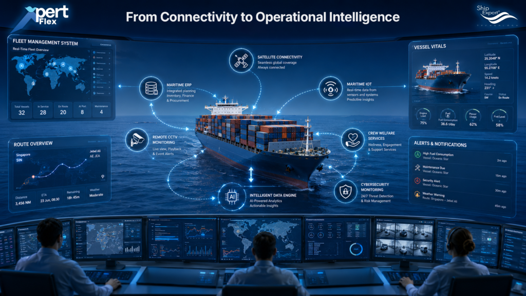 From Connectivity to Operational Intelligence ในปัจจุบัน การเชื่อมต่อไม่ได้มีไว้เพียงสำหรับการใช้งานอินเทอร์เน็ตเท่านั้น แต่เป็นส่วนหนึ่งของระบบปฏิบัติการของเรือ ตัวอย่างเช่น • Fleet Management System • Maritime ERP • Remote CCTV Monitoring • Maritime IoT • Crew Welfare Services • Cybersecurity Monitoring แต่ละระบบมีความต้องการเครือข่ายที่แตกต่างกัน ตัวอย่างเช่น • ERP และ Operational Data ต้องการความเสถียรสูง • Crew Internet ต้องการ Bandwidth ที่คุ้มค่า • CCTV ต้องการเส้นทางที่รองรับการส่งข้อมูลภาพได้ต่อเนื่อง • IoT ต้องการความพร้อมใช้งานตลอดเวลา การปล่อยให้ทุกระบบแข่งขันกันใช้ Bandwidth เดียวกัน อาจทำให้ประสิทธิภาพโดยรวมลดลง นี่คือเหตุผลที่องค์กรชั้นนำเริ่มเปลี่ยนจากการบริหาร "เครือข่าย" ไปสู่การบริหาร "นโยบายการใช้งานเครือข่าย"
