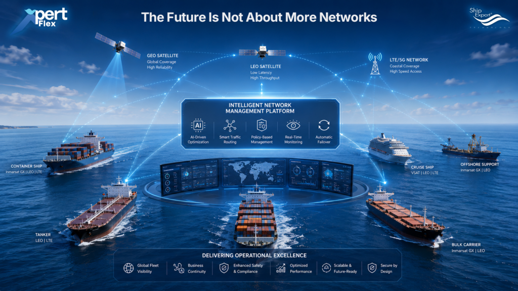 The Future Is Not About More Networks อนาคตของ Maritime Connectivity ไม่ได้ขึ้นอยู่กับว่าองค์กรมี GEO หรือ LEO มากกว่ากัน และไม่ได้ขึ้นอยู่กับว่าเครือข่ายใดเร็วที่สุด แต่ขึ้นอยู่กับว่าองค์กรสามารถทำให้ทุกเครือข่ายทำงานร่วมกันได้อย่างไร เพราะในท้ายที่สุด ลูกค้าไม่ได้ซื้อระบบสื่อสารดาวเทียม ลูกค้าซื้อความต่อเนื่องในการดำเนินงาน ลูกค้าซื้อความมั่นใจว่าระบบสำคัญจะยังคงทำงานได้ และลูกค้าซื้อความสามารถในการมองเห็น ควบคุม และบริหารจัดการกองเรือได้อย่างต่อเนื่อง Multi-Orbit Connectivity จึงไม่ใช่เรื่องของการมีหลายเครือข่าย แต่คือการมีความสามารถในการบริหารจัดการทุกเครือข่ายอย่างชาญฉลาด และนั่นคือหัวใจสำคัญของ Maritime Connectivity ในยุคดิจิทัล